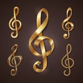 Gold ribbon in the shape of treble clef - vector illustration