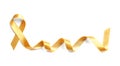 Gold ribbon on white background, top view.