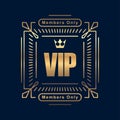 Gold rich decorated square VIP design with crown on a dark blue