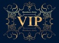 Gold rich decorated VIP design on a dark blue background.