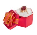 Gold ring with big ruby in gift packing