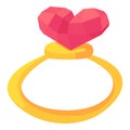 Gold ring with pink heart gemstone icon