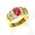 Gold ring with ruby and diamond Royalty Free Stock Photo