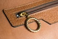 Gold Ring Zip of Leather Bag Royalty Free Stock Photo