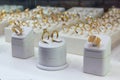 Gold rings on the counter of the store Royalty Free Stock Photo