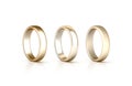 Gold rings set stand isolated, matte and gloss jewelry, clipping path Royalty Free Stock Photo