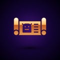 Gold Robot blueprint icon isolated on black background. Vector