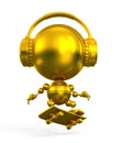 Gold robot skateboarder in headphones