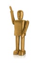 Gold robot waving with reflection isolated