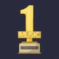 Gold rock star trophy music best entertainment win achievement clef and sound shiny golden melody success prize pedestal