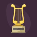 Gold rock star trophy music harp best entertainment win achievement clef and sound shiny golden melody success prize Royalty Free Stock Photo