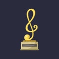 Gold rock star trophy music notes best entertainment win achievement clef and sound shiny golden melody success prize Royalty Free Stock Photo