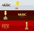 Gold rock star trophy music notes best entertainment win achievement clef and sound shiny golden melody success prize Royalty Free Stock Photo