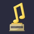 Gold rock star trophy music notes best entertainment win achievement clef and sound shiny golden melody success prize Royalty Free Stock Photo