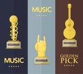 Gold rock star trophy music notes best entertainment win achievement clef and sound shiny golden melody success prize Royalty Free Stock Photo