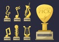 Gold rock star trophy music notes best entertainment win achievement clef and sound shiny golden melody success prize Royalty Free Stock Photo