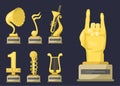 Gold rock star trophy music notes best entertainment win achievement clef and sound shiny golden melody success prize Royalty Free Stock Photo