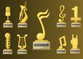 Gold rock star trophy music notes best entertainment win achievement clef and sound shiny golden melody success prize Royalty Free Stock Photo