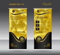Gold Roll up banner template vector, roll up stand, banner