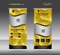 Gold Roll up banner template vector, roll up stand, banner