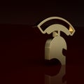 Gold Roman army helmet icon isolated on brown background. Minimalism concept. 3D render illustration