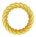 Gold rope of realistic nautical twisted rope knots, loops for decoration and covering isolated on transparent background