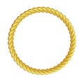 Gold rope of realistic nautical twisted rope knots, loops for decoration and covering isolated on transparent background