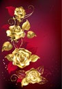 Gold rose on red background