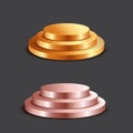 Gold and rose gold round pedestal empty isolated on gray background.