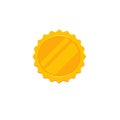 Gold rosette vector icon, flat cartoon golden blank award label or badge, idea of quality or best emblem medal isolated