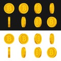 Gold Rotate Bitcoin Frames Set for Animation on Black and White Background. Vector Royalty Free Stock Photo