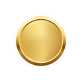 Gold round button with frame, 3d golden glossy elegant circle design for empty emblem Royalty Free Stock Photo