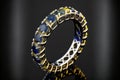 Gold round cut blue sapphire and yellow diamond full eternity ring on black background created with generative AI Royalty Free Stock Photo