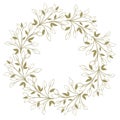 Gold round volumetric frame with leaves. Circular template for design. Plant botanical elements. Royalty Free Stock Photo