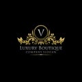Gold Royal Luxury Boutique V Letter Logo. Royalty Free Stock Photo