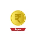 Gold rupee coin. Means of payment, global currency, world economics, finances and investment concept. Isolated vector illustration