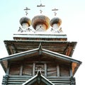 gold Russian wood church in Arhangelsk Royalty Free Stock Photo