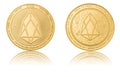 Gold ryptocurrency coin - eos, isolated on a white