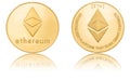 Gold ryptocurrency coin - Etherum, isolated on a white