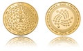 Gold ryptocurrency coin - iota, isolated on a white