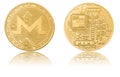 Gold ryptocurrency coin - monero, isolated on a white