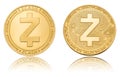 Gold ryptocurrency coin - zcash, isolated on a white