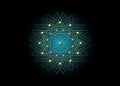 Gold Sacred Geometry Seed of life. Logo icon, Geometric mystic mandala of alchemy esoteric blue Flower. White line art. Vector Royalty Free Stock Photo