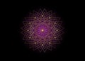 Gold Sacred Geometry Seed of life. Logo icon, Geometric mystic mandala of alchemy esoteric purple Flower. White line art. Vector Royalty Free Stock Photo
