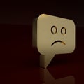 Gold Sad smile icon isolated on brown background. Emoticon face. Minimalism concept. 3D render illustration