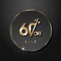 Gold sale 60 percent. Golden sale 60 percent on black background. Shine salling background for flyer, poster, shopping