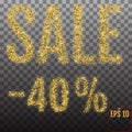 Gold sale 40 percent. Shine salling background for flyer, poster