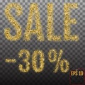 Gold sale 30 percent. Shine salling background for flyer, poster