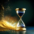 Gold sandglass and cosmic dust like beautiful poetic and mystic time concept