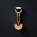 Gold Sapper shovel for soldiers icon isolated on black background. Long shadow style. Vector